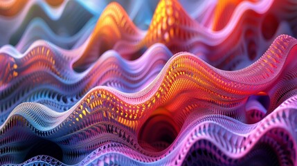 a wavy fabric structure in a digital abstract composition, with a harmonious blend of pink and blue that gives a soft and fluid impression. - obrazy, fototapety, plakaty