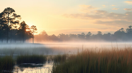 Fototapeta premium misty morning on the river.