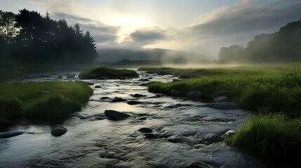 misty morning on the river.