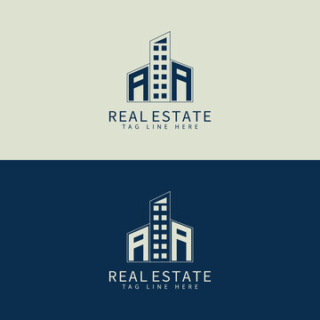 AA initial monogram logo for real estate with home shape creative design.
