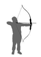 Archer boy vector silhouette illustration isolated on white background. Hunter hunting. Son teach to hold bow arrow. Kid wakes hunting instinct. Family child outdoor entertainment birthday present fun