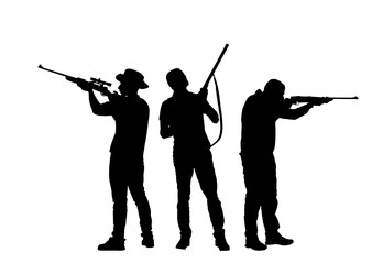 Archer boy vector silhouette illustration isolated on white background. Hunter hunting. Son teach to hold bow arrow. Kid wakes hunting instinct. Family child outdoor entertainment birthday present fun