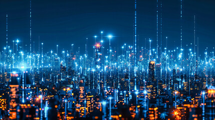 Fototapeta premium Connecting the Digital World: The Fusion of Technology and Urban Landscapes in the Age of Information