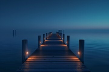 a dock with lights on it - obrazy, fototapety, plakaty