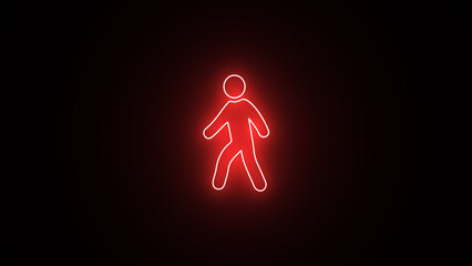 Neon line glowing pedestrian sign. Walking neon icon. Editable line icon of stick man or stick figure in walking pose in dynamic outline graphic design style.