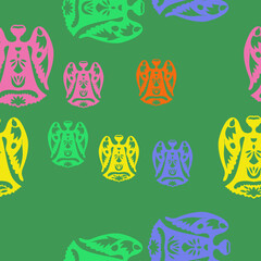 Seamless doodle  colored angels. Hand drawn.