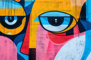 Captivating Graffiti Eyes Watching Over the City, Urban Street Art on Concrete Wall, Concept of Artistic Surveillance