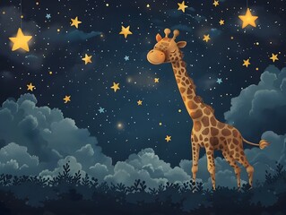 Obraz na płótnie Canvas Giraffe Educator Guiding Students through the Enchanting Celestial Realm under the Starry Night Sky
