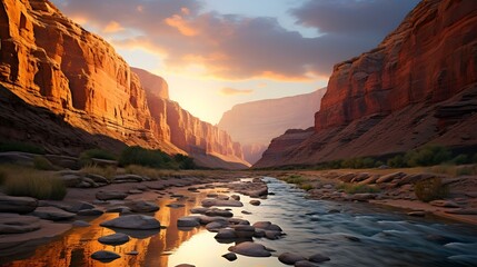 Dramatic canyon landscape with deep shadows