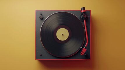 Vintage turntable with a rotating vinyl record