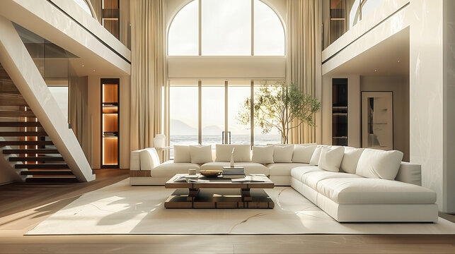 Cozy and Elegant Living Room Design with Modern Furniture and Wood Accents, A Contemporary Home Interior Concept