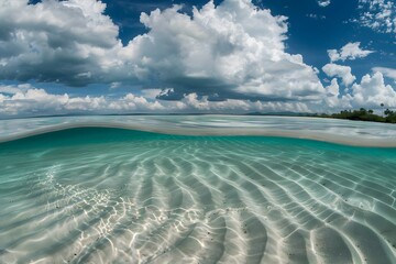 Tranquil Depths: Ethereal Underwater Scene Displaying the Sandy Seabed Through Gentle Waves, Inviting Viewers into a World of Peace and Wonder