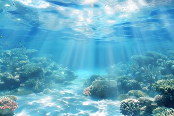 Infinite Horizons: Mesmerizing Underwater World with Sandy Ocean Floor Extending to Meet the Vast Sky, Enveloping Viewers in a Captivating Realm of Wonder