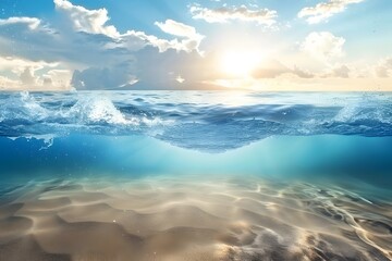 Oceanic Serenity: Captivating Underwater View Unveiling the Sandy Bottom of the Sea, Creating a Scene of Calm and Tranquility Beneath the Waves
