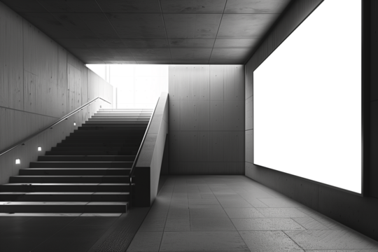 Empty billboard in the hallway near the stairs