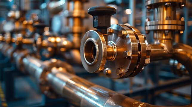 Industrial Strength CloseUp of Pipes and Valves in a Factory Showcasing the Complexity of Modern Manufacturing. Generative Ai