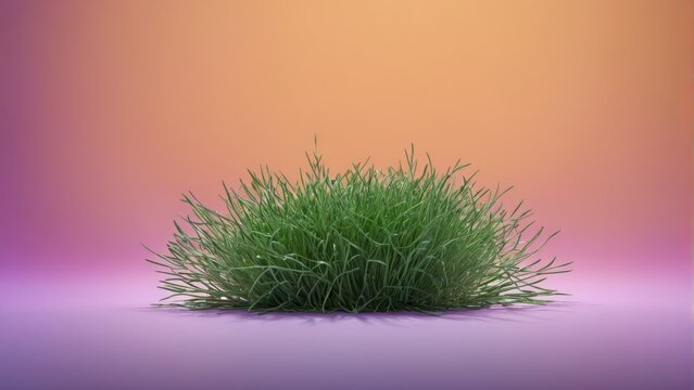  High-quality close-up photo of a lush green grass plant against a stunning purple and pink background, captured in sharp focus