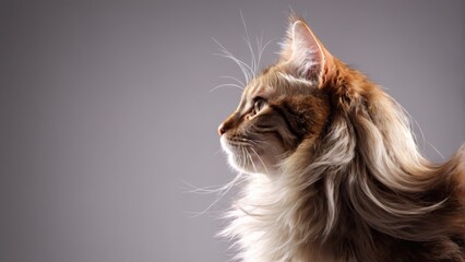  A stunning close-up photo of a cat, showcasing its fluffy gray fur against a white background
