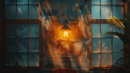 Cinematic capture of a wall lamp emitting a warm and inviting glow, casting captivating shadows an