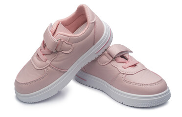 pink leather sneakers on isolated on a white background. children's sports shoes