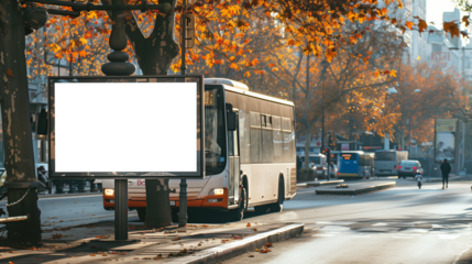 Blank billboard on city bus line road. space for advertising