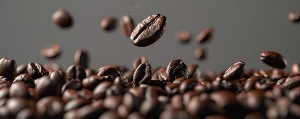 Freeze motion of a coffee beans splash in the air