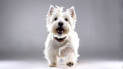  A white dog with a gray face on a white background