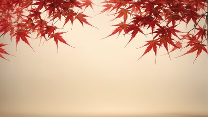  Red leaves dangling from tree, foggy backdrop, misty day - SEO-optimized text for image description