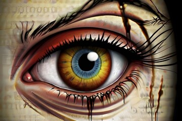 Close up clown eye for creepy wallpaper Generative AI