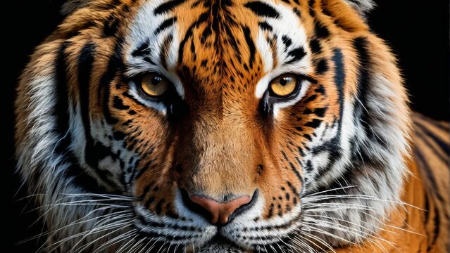  A close-up photo of a tiger on black, showcasing its one piercing yellow eye Optimized for SEO keywords