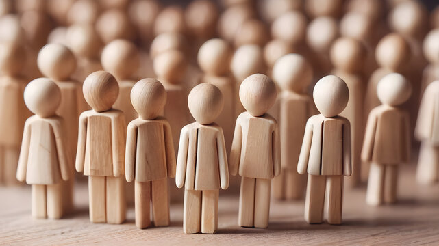  Wooden figure peg dolls. creative thinking and human resources, Recruitment employee concept  AI generated image, ai