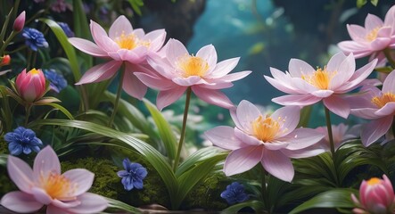 Obraz na płótnie Canvas Beautiful flower blossom blooming lotus with white pink petals on water blurred background for stock photo, summer flowers, floral for meditation, plants