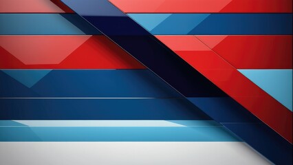 Fototapeta premium Geometric design featuring red and blue stripes, minimal abstract glossy texture as the background, alternating in order, sleek modern feel, monochromatic with a pop of contrast, ultra glossy finish