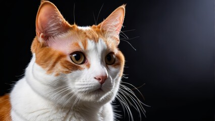  Focused feline gaze on black backdrop during close-up portrait session