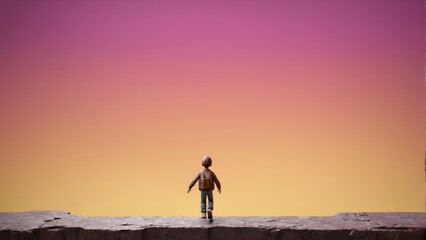  A stunning image captures a person standing on the edge of a cliff, surrounded by a breathtaking pink and yellow sky