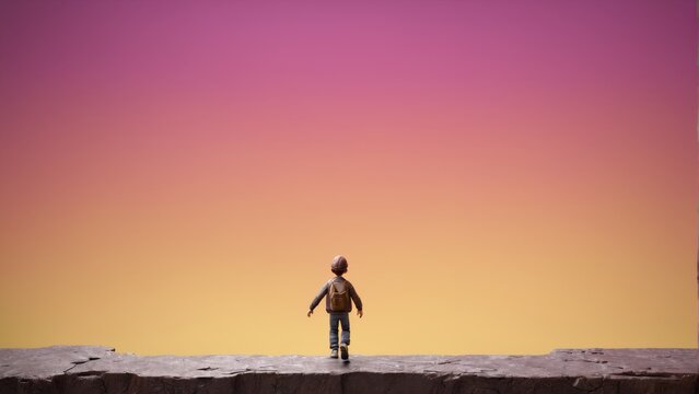  A stunning image captures a person standing on the edge of a cliff, surrounded by a breathtaking pink and yellow sky