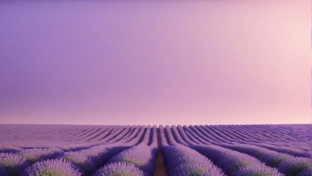  A stunning image showcases a lush lavender field with vibrant plants in the foreground, contrasting against the captivating purple backdrop of the sky