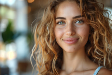 Fototapeta premium Beautiful young woman with curly hair