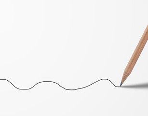 Brown pencil drawing straight line on white background.