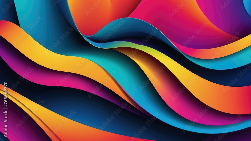 Wall mural Vector illustration of dynamic flowing waves, cascading delicately across a gradient color background, synergizing as an ideal wallpaper or background for various creative projects such as banners