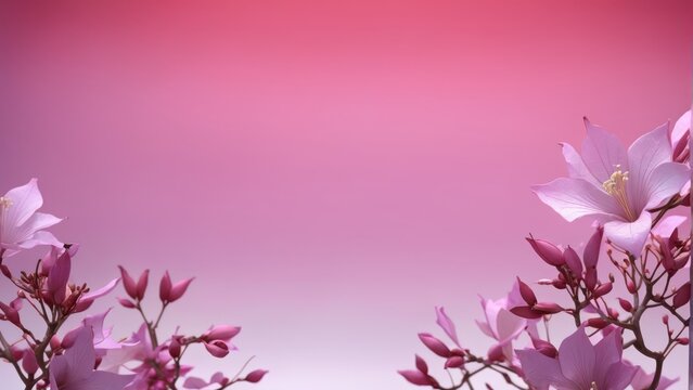  A stunning close-up of a pink flower on a tree branch, framed by a serene pink sky in the background