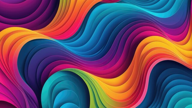 Vector illustration of dynamic flowing waves, cascading delicately across a gradient color background, synergizing as an ideal wallpaper or background for various creative projects such as banners