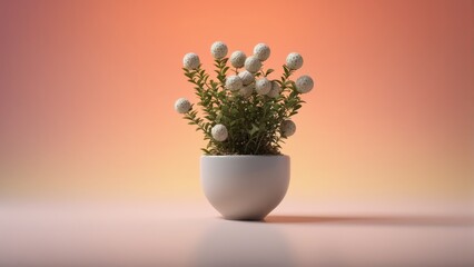  White vase filled with white flowers on orange-pink walled table, add SEO keywords for search visibility