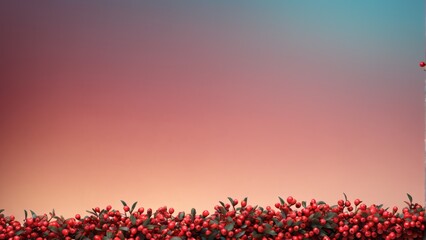  Red berry bush with a blue sky in background & a pink sky in background