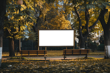 Mockup of a transparent blank billboard in a city park. Advertise in city parks