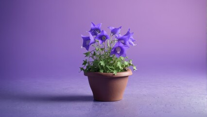  A stunning potted plant boasting purple blooms rests on a vibrant purple pot and is surrounded by a serene purple wall, creating a calming oasis in any room