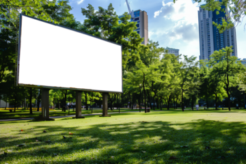 Mockup of a transparent blank billboard in a city park. Advertise in city parks