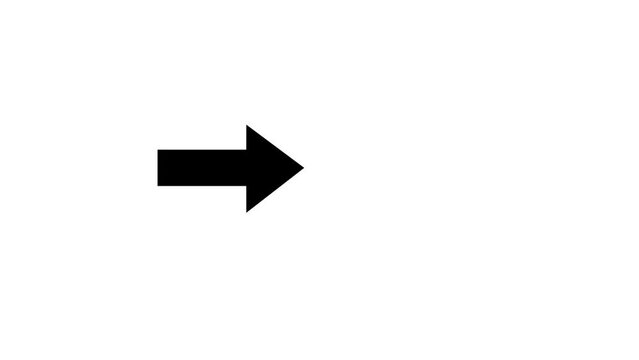 Arrow Loop Animation direction concept. black color a moving arrow pointing to the right. arrow pointing left to right direction. Animation of a simple black arrow extending on white background.