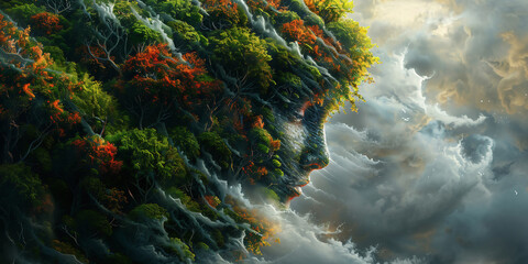 A captivating surrealist illustration of people and nature