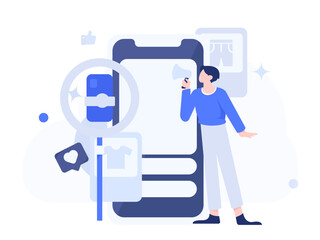 Holiday shopping people doing e-commerce online shopping flat vector concept operation hand drawn illustration
